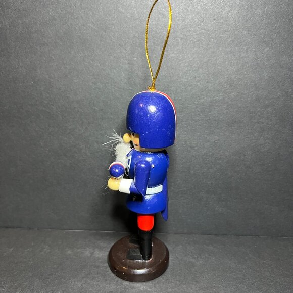 Hand Painted Blue Red White Wooden Football Player Nutcracker Christmas Ornament - Picture 5 of 8